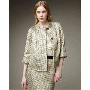 Kate Spade Metallic Gold/Black Tweed Three Button Blazer Jacket Size Small